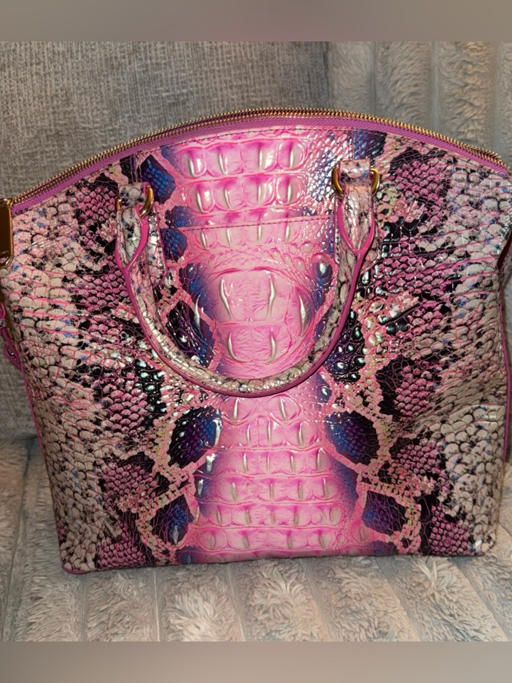 Brahmin Pink Cobra Python Leather Melbourne Tote Bag w/Matching Wallet. - Picture 2 of 8